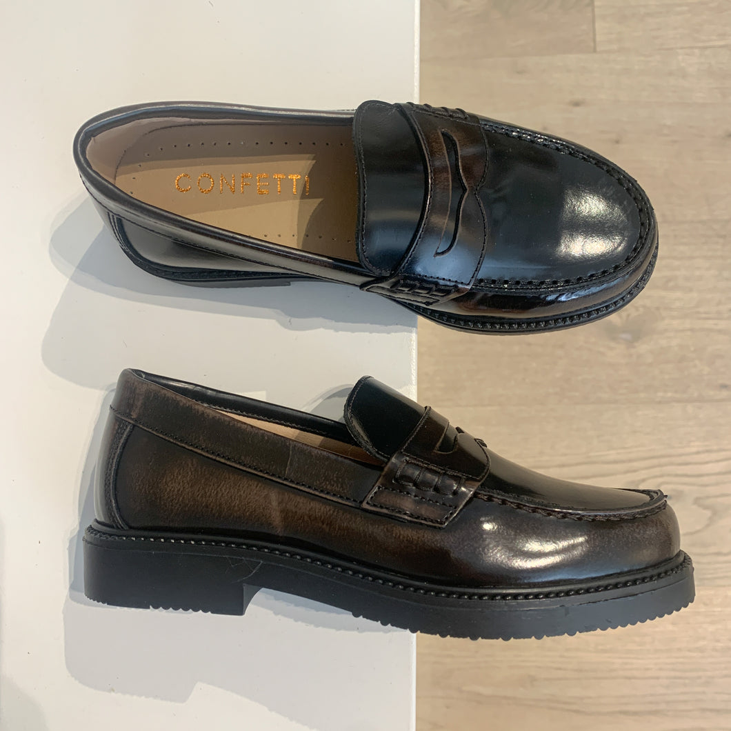 CONFETTI mocassin bruin patine