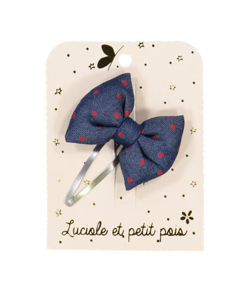 SPELD bowtie hair clip jean red dots