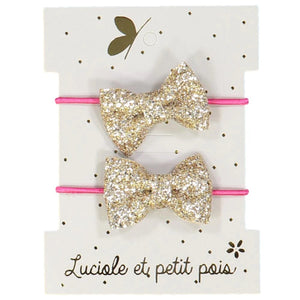 ELASTIEKEN strikjes glitter goud