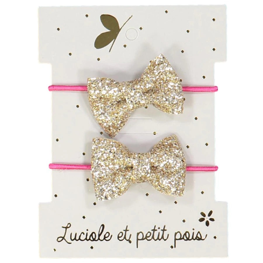 ELASTIEKEN strikjes glitter goud